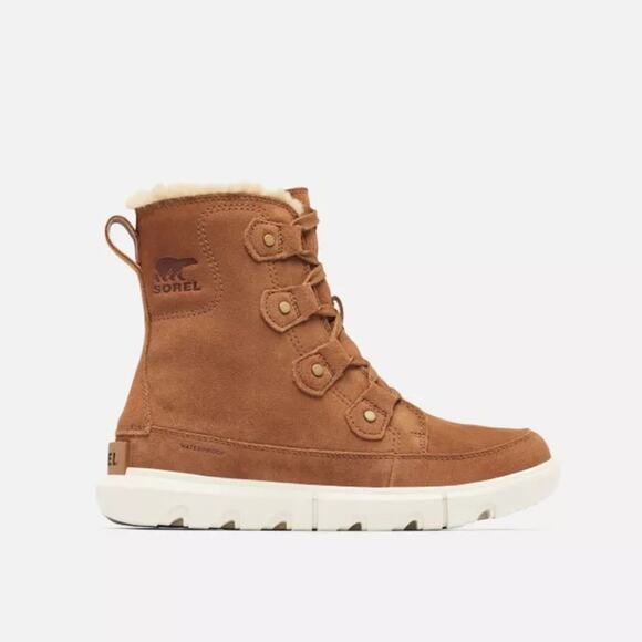 Sorel Joan Explorer Brown Waterproof Suede Leather Lace Up Mid Snow Boots Size 8 - Picture 1 of 10